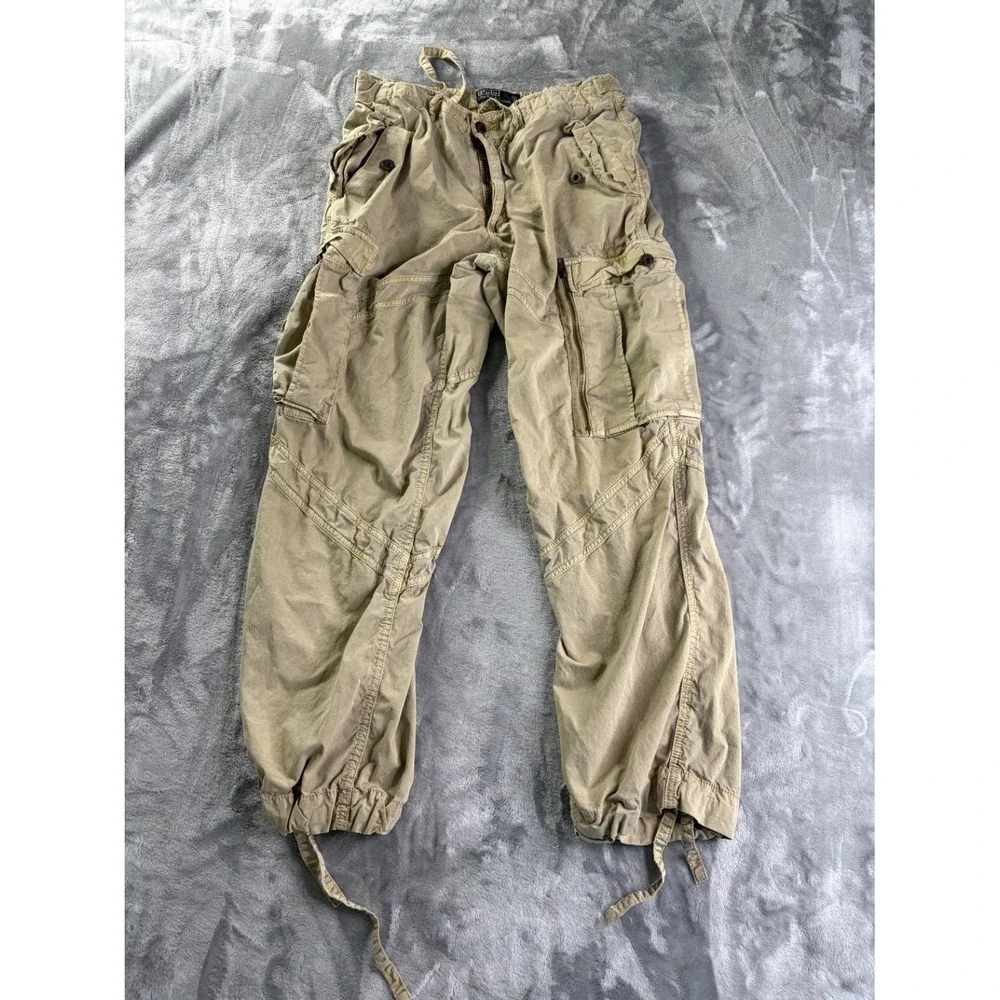 Vtg Polo Ralph Lauren Military Cargo Mens Pants Size 33 Tan Reinforced Stitching